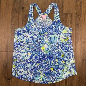 Lilly Pulitzer Cordelia Racer back Tank Top Womens S Blue Crush Floral Fish Loud